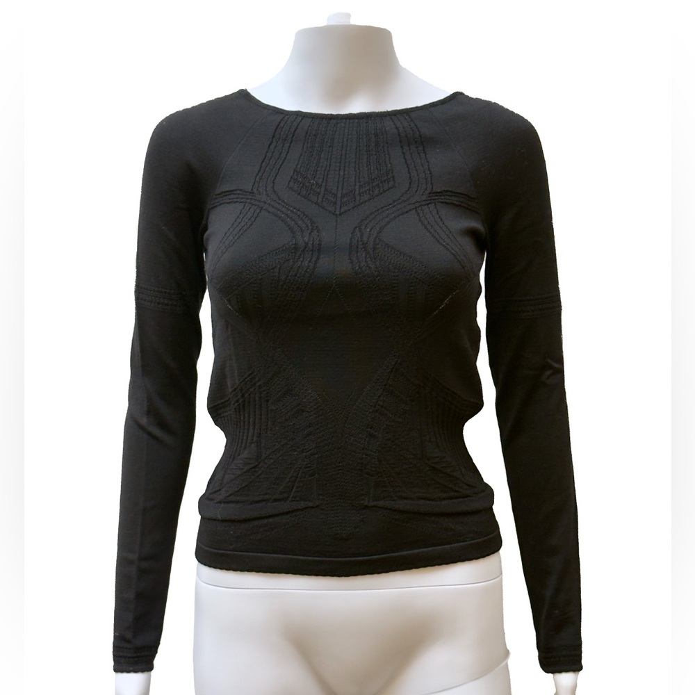 Alexander McQueen Black Silk Knit Long Sleeve Top | Size Small